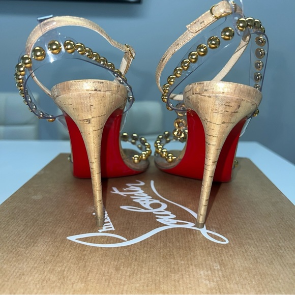 CHRISTIAN LOUBOUTIN Faridaravie 100 PVC Liege Pepite Gold Size 37.5  Woman’s 7.5 - Picture 5 of 16